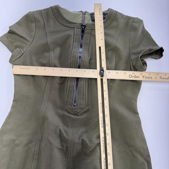 Toccin NY Dress Womens 8 Olive Green Short Sleeve Zip Front Fitted Sheath Career - Picture 7 of 10